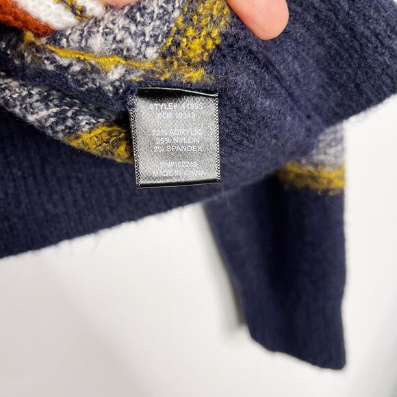 New Skies Are Blue XSmall XS Navy Blue Orange Textured Striped Crew Neck Sweater - Picture 8 of 10